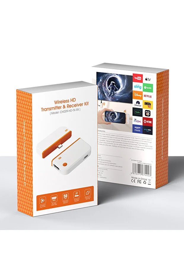 CHD09 1080P 60Hz Kablosuz Ekran Yansıtma Adaptörü - Dizüstü Bilgisayar, TV ve Projektör için Type-C - HDMI Verici ve 
